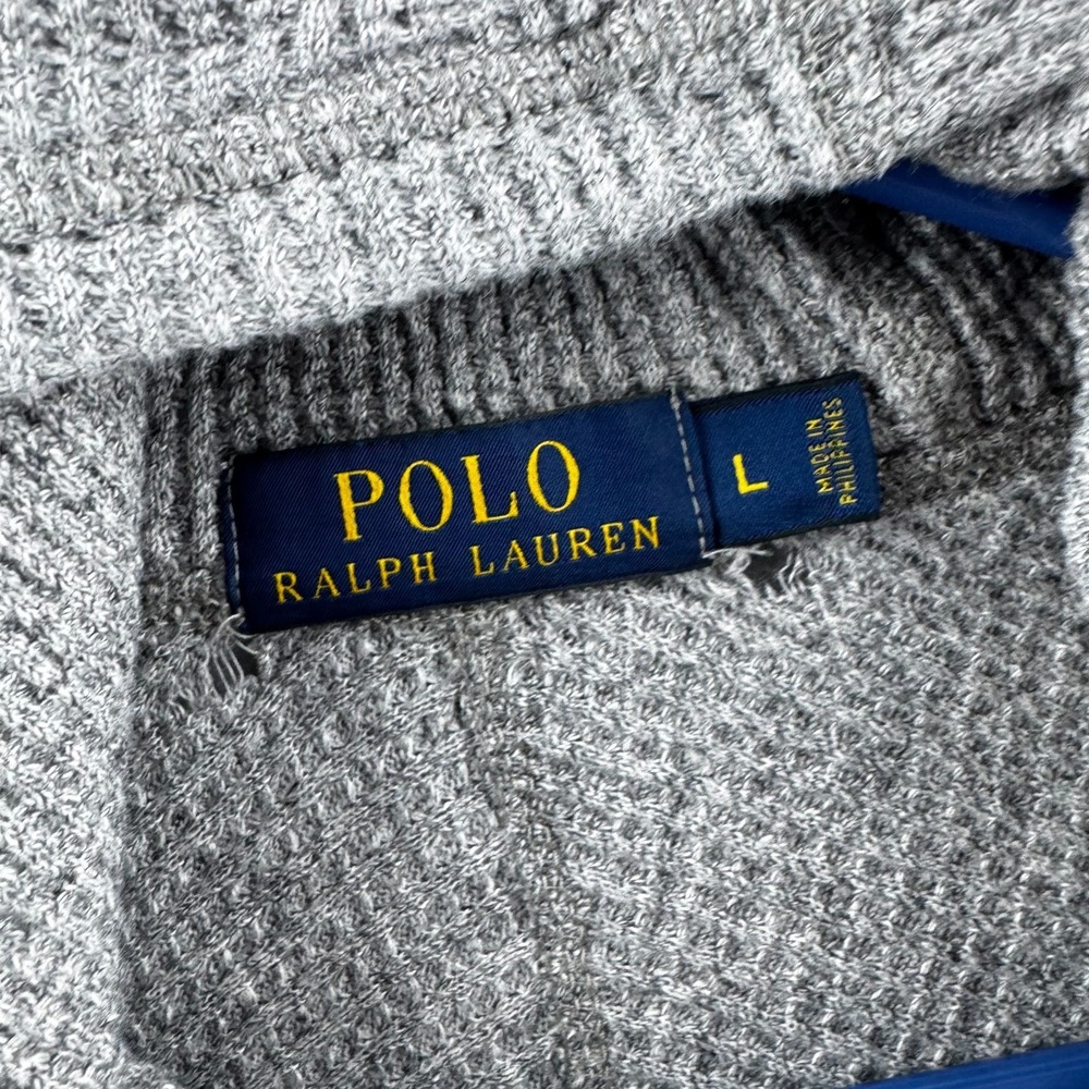 Polo Ralph Lauren Thermal Hoodie Mens Large Gray Lightweight Cotton Pullover - Picture 9 of 16